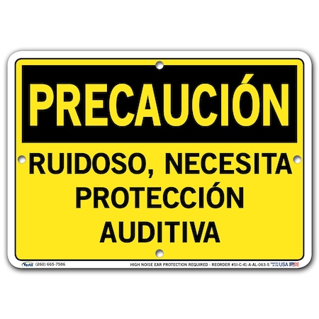 Vestil Aluminum Sign, 7-1/2" Height, 10-1/2" Width, Aluminum, Rectangle, Spanish SI-C-41-A-AL-063-S